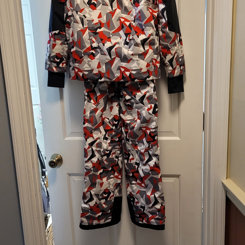 Spyder Kids Pajama Set with Red and Black Geometric Pattern